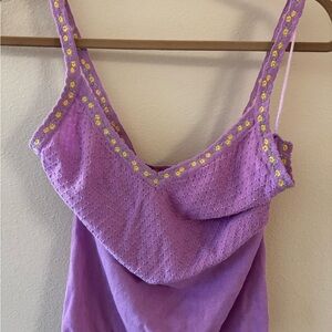 Free People Lavender Top with Yellow Floral Embroidery